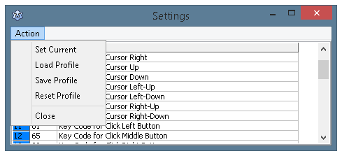Additional menu of settings panel