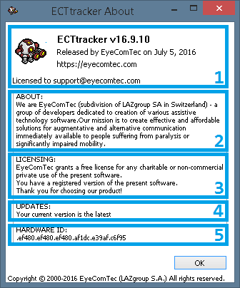 An updated About window of the ECTtracker program