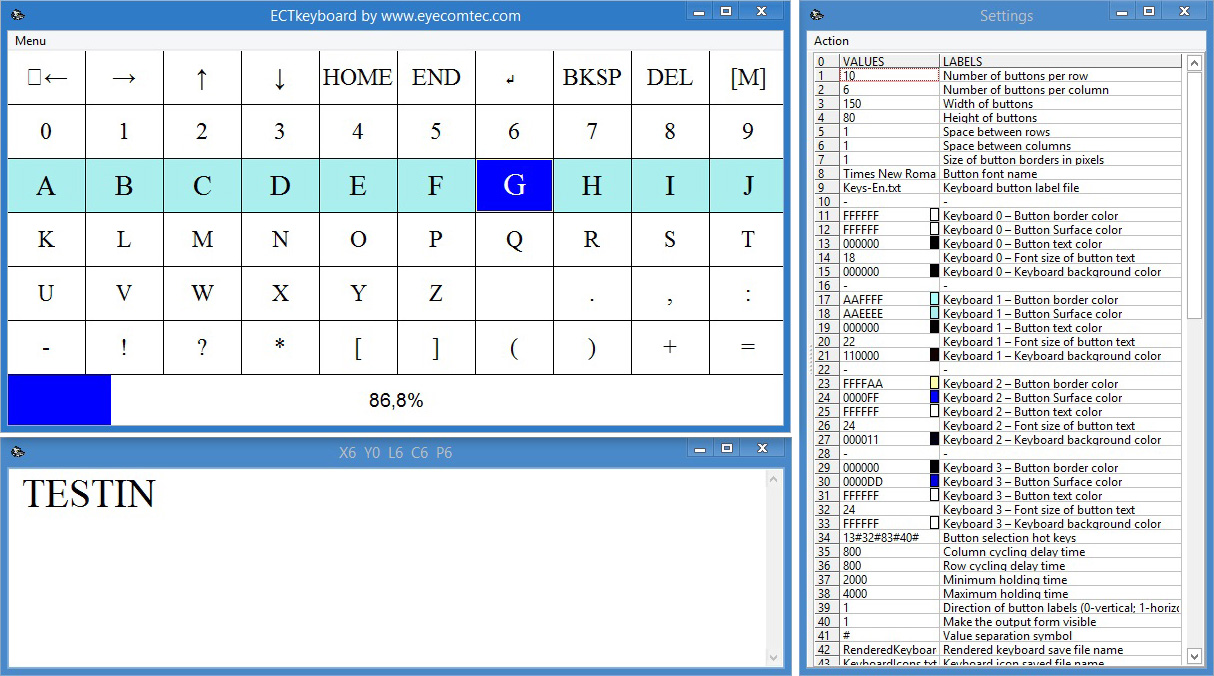 Интерфейс, окно вывода текста и панель настроек ECTtracker