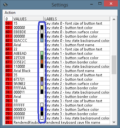 Предварительный просмотр цветовой гаммы в окне настроек программы