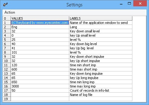 Program settings window