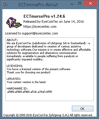 Окно About для активированных версий на примере программы ECTcamera