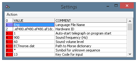 The settings panel of the program, parameters 20-23