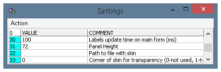 The settings panel of the program, parameters 30-33