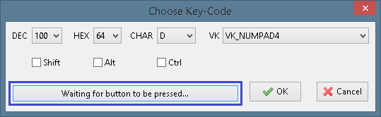 Ожидание нажатия кнопки для определения ASCII-кода