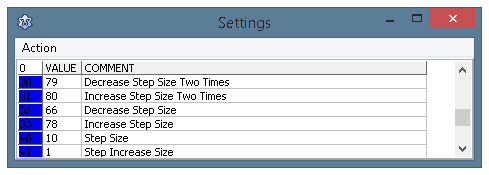 ECTmouse settings panel, parameters 30-41