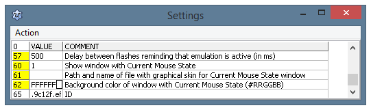 ECTmouse settings panel, parameters 57-65
