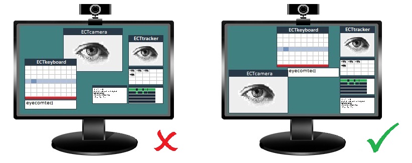 Если веб-камера расположена над монитором, окно ECTkeyboard следует размещать в верхней части рабочего стола