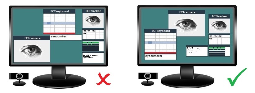 Если веб-камера расположена под монитором, окно ECTkeyboard следует размещать в нижней части рабочего стола со стороны камеры